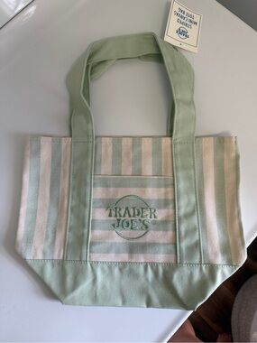 Mint Green Striped Mini Canvas Tote Bag